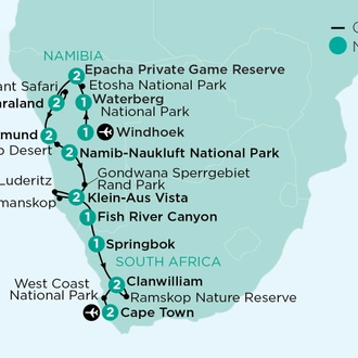 tourhub | APT | Wildflowers, Desert Plants, Wildlife and Coastal Scenes of Namibia & South Africa | Tour Map