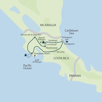 tourhub | Exodus Adventure Travels | Costa Rica Family Wild Adventure | Tour Map