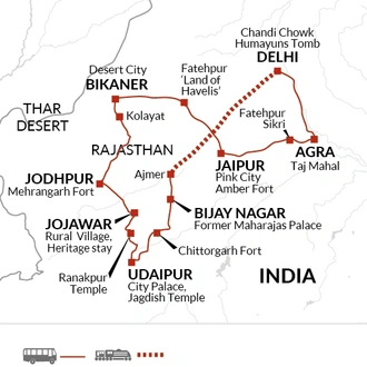 tourhub | Explore! | Rajasthan - Land of the Maharajahs | Tour Map