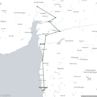 tourhub | Agora Voyages | Mumbai to Ahmedabad Western India Overland Tour | Tour Map