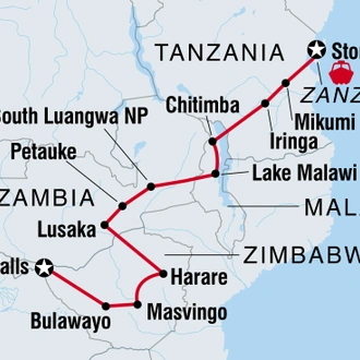 tourhub | Intrepid Travel | Zanzibar to Vic Falls | Tour Map