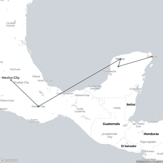 tourhub | Destination Services Mexico | Mexico City, Oaxaca City & Merida City (Delight Mexican Cuisine) | Tour Map