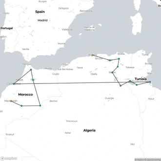 tourhub | Crooked Compass | Maghreb Mosaic &#8211; Algeria, Tunisia &#038; Morocco | Tour Map