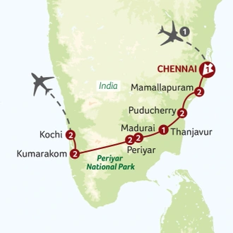 tourhub | Titan Travel | South India - Temples and Waterways | Tour Map