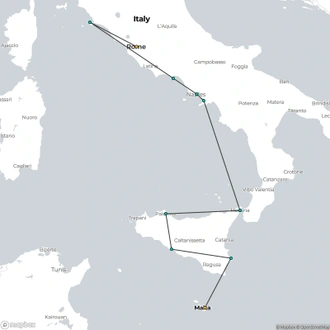 tourhub | Aurora Expeditions | The Amalfi, Sicily and Malta: The Godfather | Tour Map