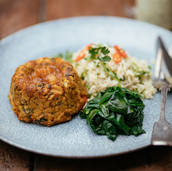 Central Foods' cauliflower and lentil dhal bundt with spiced mango chutney