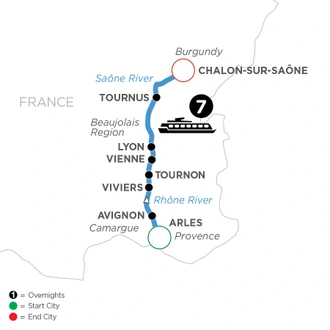 tourhub | Avalon Waterways | Burgundy & Provence (Northbound) (Poetry II) | Tour Map