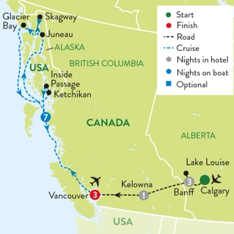 tourhub | Travelsphere | Canadian Rockies and an Alaskan Cruise | Tour Map