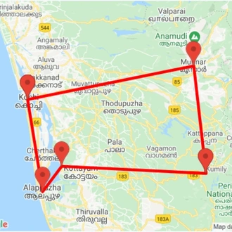 tourhub | GeTS Holidays | MAGICAL KERALA | Tour Map