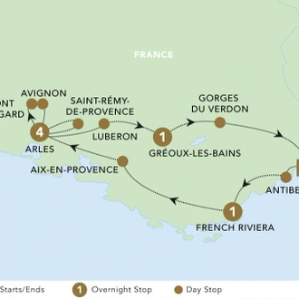 tourhub | Blue-Roads Touring | Provence and the French Riviera 2024 | Tour Map