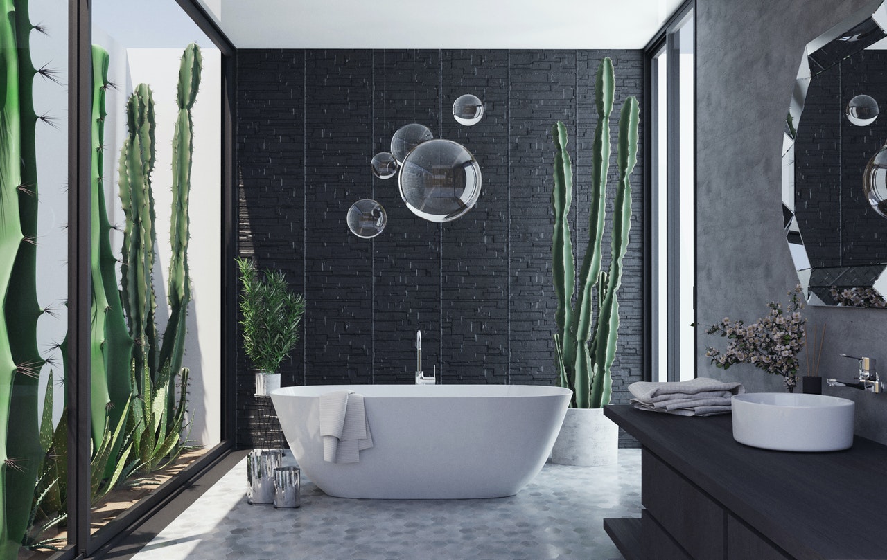 A bathroom with modern and minimalist design.