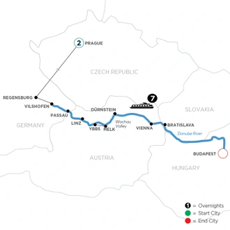 tourhub | Avalon Waterways | Danube Dreams with 2 Nights in Prague (Eastbound) (Visionary) | Tour Map