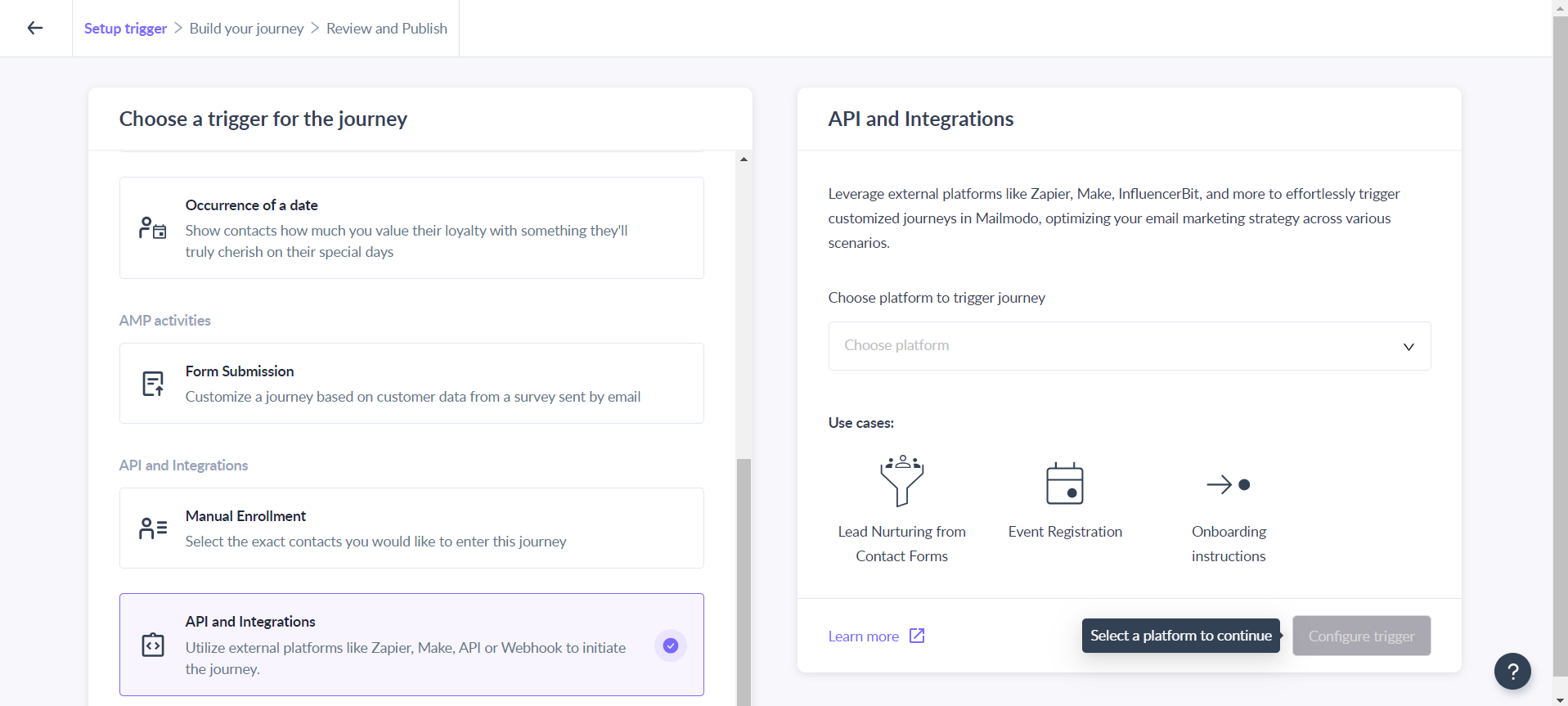 Trigger journey through API