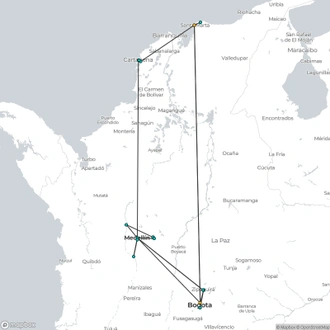 tourhub | Today Voyages | Magic Colombia Program + Ext Santa Marta (Without Flights) | Tour Map