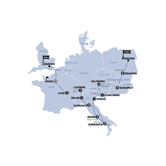 tourhub | Contiki | Warsaw to London Vistas | Winter | 2025/2026 | Tour Map