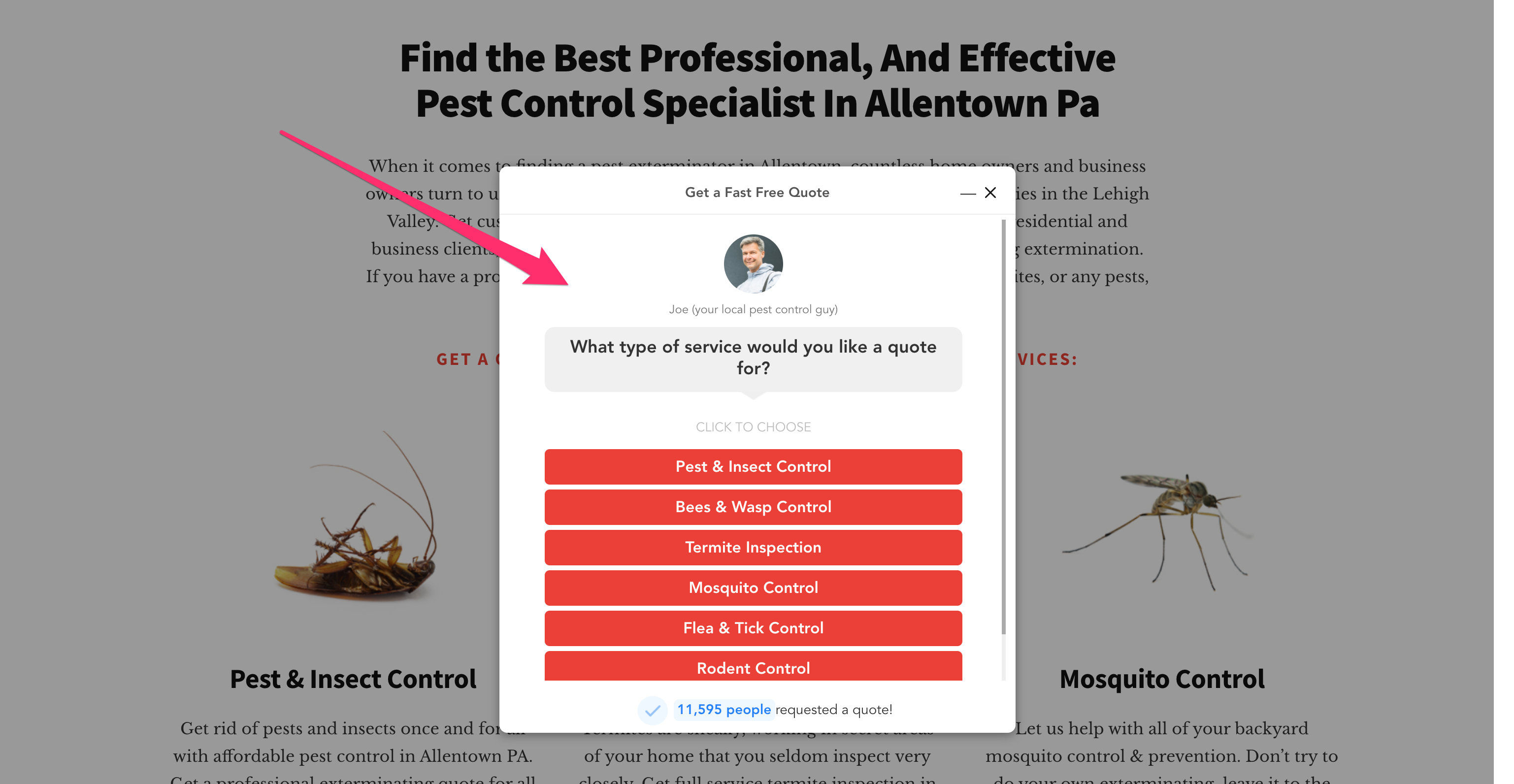 conversational form example for pest control