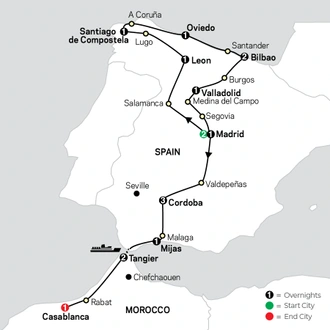 tourhub | Cosmos | From Madrid to Casablanca | Tour Map