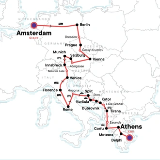 tourhub | G Adventures | Ultimate Europe: Berlin, Tuscany & Greek Temples | Tour Map