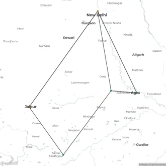 tourhub | Discover Activities | Golden Triangle With Ranthambore Tigers and Bharatpur Birds | Tour Map