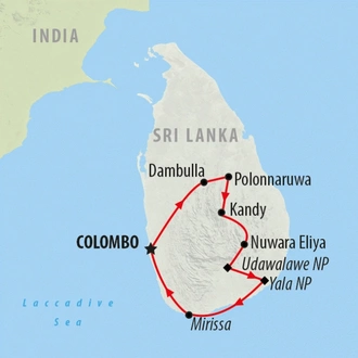 tourhub | On The Go Tours | Wild About Sri Lanka - 10 days | Tour Map