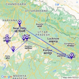tourhub | Panda Experiences | India Highlights with Varanasi | Tour Map