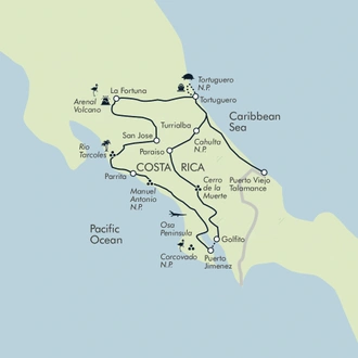 tourhub | Exodus | Costa Rica Coast to Coast Ride | Tour Map
