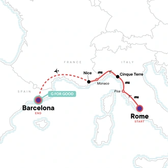 tourhub | G Adventures | Mediterranean Express: Rivieras & Railroads | Tour Map