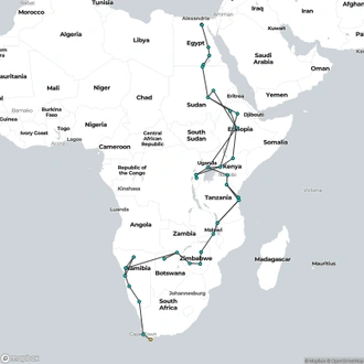 tourhub | Oasis Overland | Cairo To Cape Town (17 Weeks) Nile Trans | Tour Map