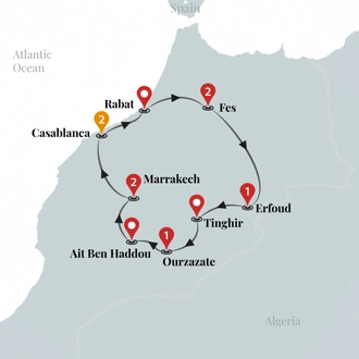 tourhub | Ciconia Exclusive Journeys | Highlights of Morocco Luxury Tour | Tour Map