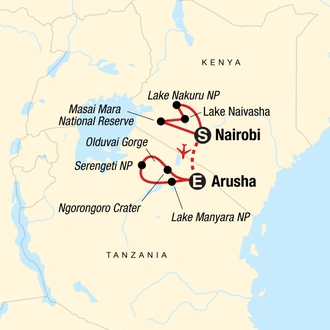 tourhub | G Adventures | Safari in Kenya & Tanzania | Tour Map