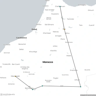 tourhub | Morocco Cultural Trips | 7 Days Tour From Marrakech To Chefchaouen & Fes Via Desert | Tour Map