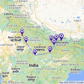 tourhub | UncleSam Holidays | North India Tour with Nepal | Tour Map