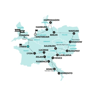 tourhub | Contiki | European Vistas (Winter), Start Amsterdam, End London, 23/24 | Tour Map