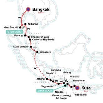 tourhub | G Adventures | Bangkok to Kuta: Summits & Sunsets | Tour Map