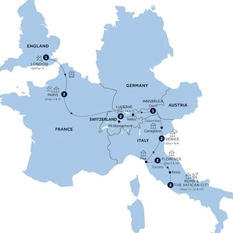 tourhub | Insight Vacations | Road to Rome - Start London, Small Group | Tour Map