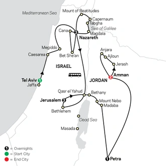 tourhub | Cosmos | Holy Land Discovery with Jordan - Faith-Based Travel - Catholic Itinerary | Tour Map