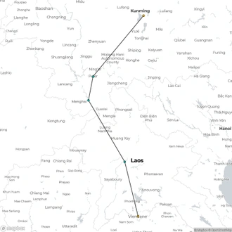 tourhub | Tui China | Follow the Footsteps of Tea and Horse: Kunming to Laos Natural Discovery Tour | Tour Map