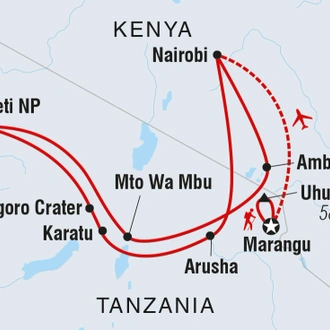 tourhub | Intrepid Travel | Kilimanjaro & Serengeti Adventure | Tour Map