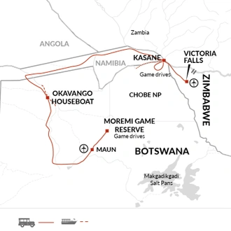 tourhub | Explore! | Upgraded - Botswana Wildlife Safari | Tour Map