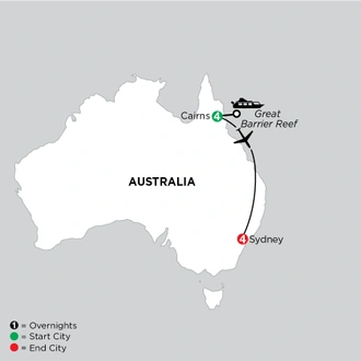 tourhub | Globus | Independent Great Barrier Reef & Sydney | Tour Map