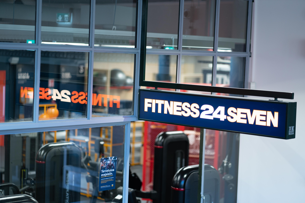 Fitness24Seven logo outside gym