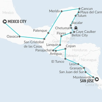 tourhub | Bamba Travel | San Jose to Mexico City Travel Pass | Tour Map