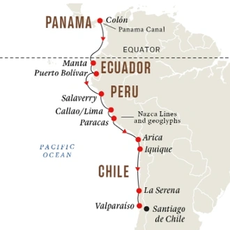 tourhub | HX Hurtigruten Expeditions | Treasures of the Pacific Coast | Panama to Chile | Tour Map