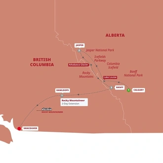 tourhub | Trafalgar | Canada's Rockies with Rocky Mountaineer(Silverleaf) | Tour Map