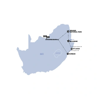 tourhub | Contiki | Kruger Safari with Eswatini | 2026 | Tour Map