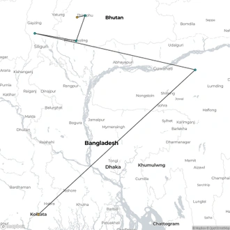 tourhub | UncleSam Holidays | Bhutan Trip from Kolkata | Tour Map