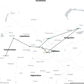 tourhub | Crooked Compass | Jewels of the Silk Road &#038; Tajikistan &#8211; LUXURY RAIL | Tour Map