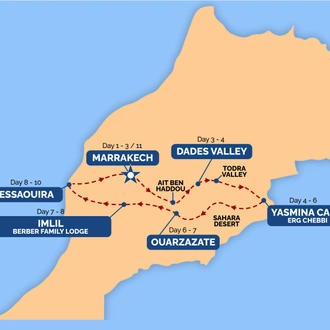 tourhub | One Life Adventures | Morocco 11 Day Tour | Tour Map