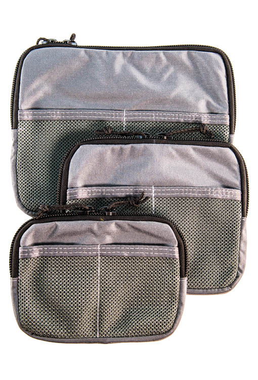 Hook and loop clearance backed pouches