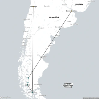 tourhub | Wanderful Holidays | Argentina & Chile W/Torres Del Paine | Tour Map